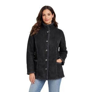 L.L.Bean Sherpa Lined Jacket Women M Black Faux Shearling Barn Coat Warm